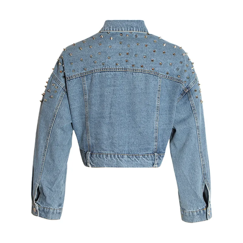 

New Korea ins Same Denim Jacket Lapel Casual Loose Long Sleeve Rivet Jacket Jacket Women