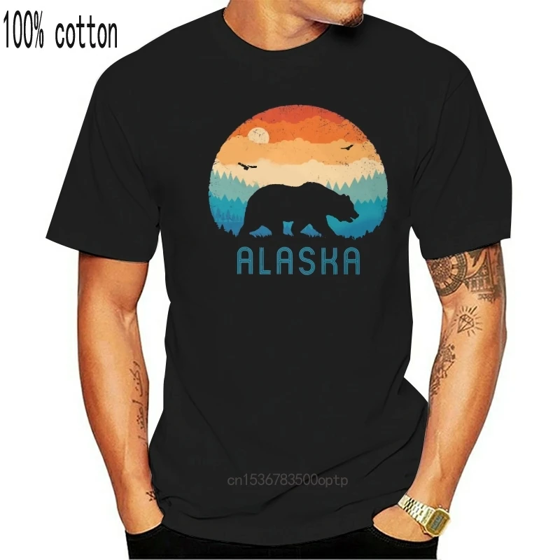 

Retro Bear T Shirt Men's Unique Short Sleeves Cotton Tees Fashion Alaska Forest T-shirt Big Size Graphic Print Summer Tops Gift