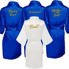 Женский Атласный халат-кимоно, темно-синий халат для невесты, с принтом, для свадьбы, подружки невесты, для вечеринки
