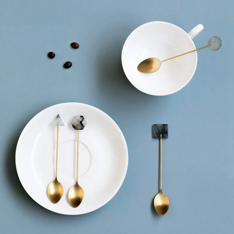 

Tableware Honey Ice Cream Spoon Teaspoons Kitchen Stainless Steel Acrylic Geometric Shape Dessert Spoon Accessories Dropship