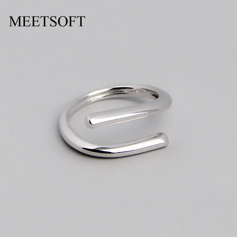 Женское кольцо MEETSOFT с серебряным покрытием простое регулируемое белым железным