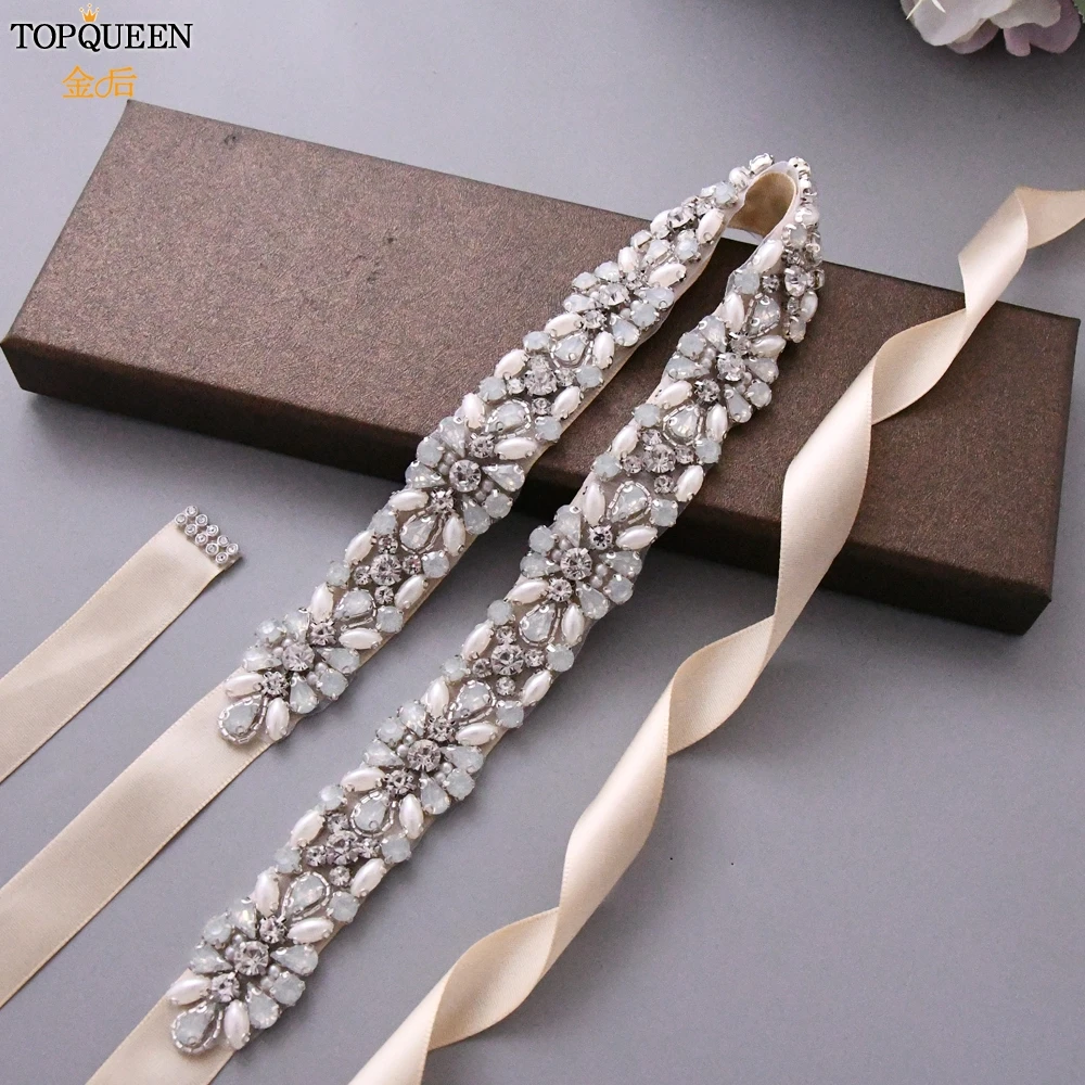 Свадебный пояс TOPQUEEN S450 с опалом жемчужные стразы свадебный драгоценными камнями