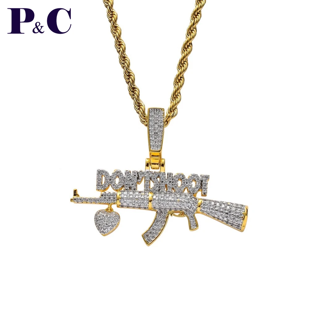 Ожерелье с подвесками AK 47 CS GO Gun Dont Shoot для мужчин с микроинкрустацией AAA-класса из блестящего искусственного циркония, украшение в стиле хип-хоп рэпера.