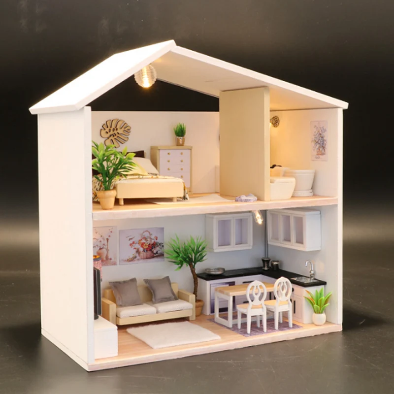 Последние 1:12 кукольный домик миниатюрная ванная комната деревянный diy Кукольный дом комната с кухонными аксессуарами jouets pour enfants Фигурки игрушки
