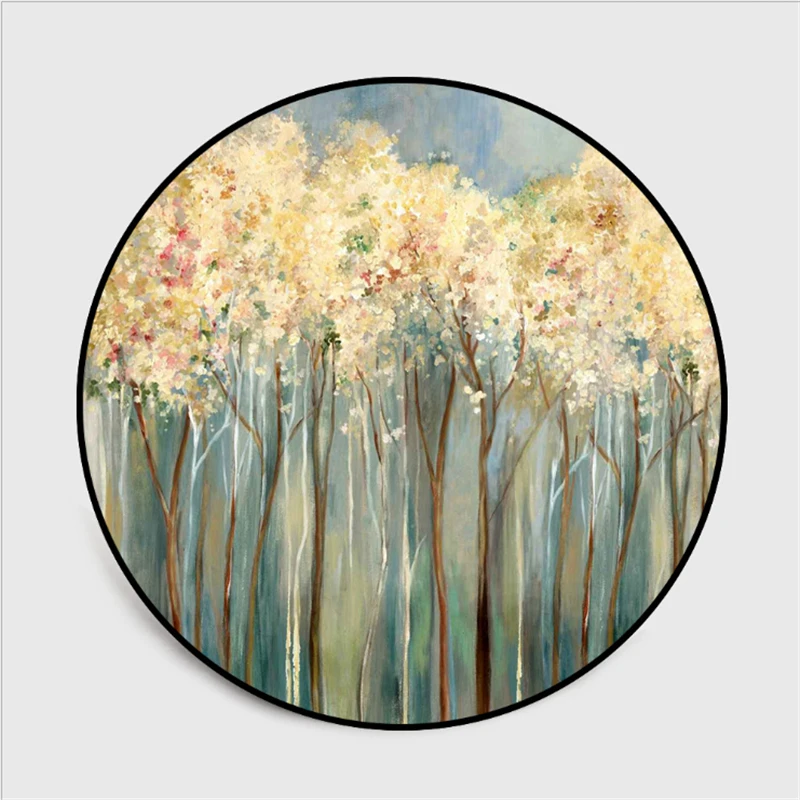 2020 New Fashion Round Rugs Bedroom Decor Greenwood Flower Oil Painting Carpets For Living Room Floor Mats Baby Crawling | Дом и сад