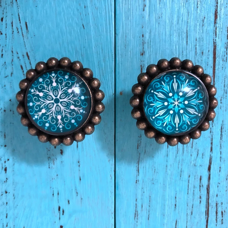 Single Hole Handle Blue Snowflake Pattern Furniture Kitchen Cabinet Pull American Crystal Children's Wardrobe Door Shoe Knob |