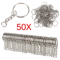 50pcslot polished silver color 25mm keyring keychain split ring with short chain key rings women men diy key chains accessories
