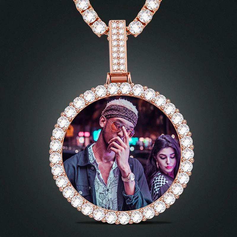 VIP CZP0450 Custom Made Photo Crystal Pendants Necklaces 3 Color Gold Pink Purple Cubic Zircon Men's Hip Hop Jewelry |