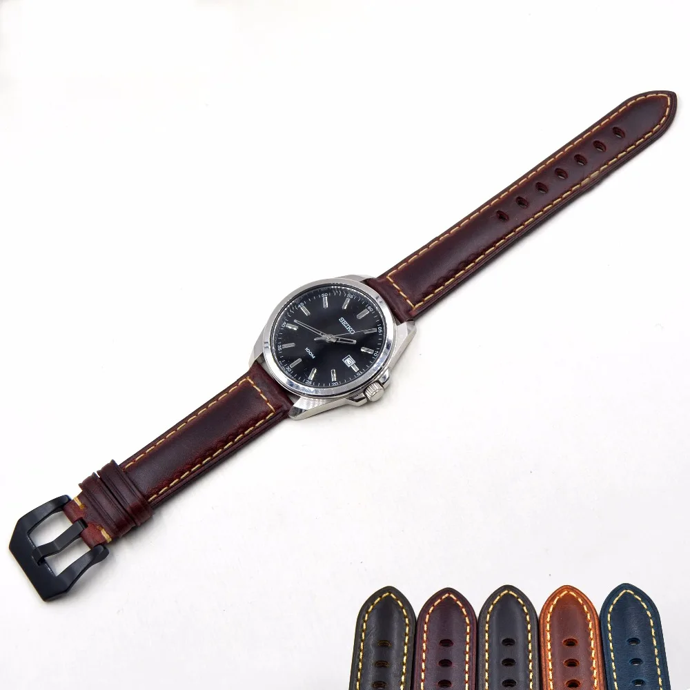 

20mm 22mm 24mm 26mm Watch Band Genuine Leather Watch Strap Brown Black with Stitching Quick Release Watch Band Replacement Belt