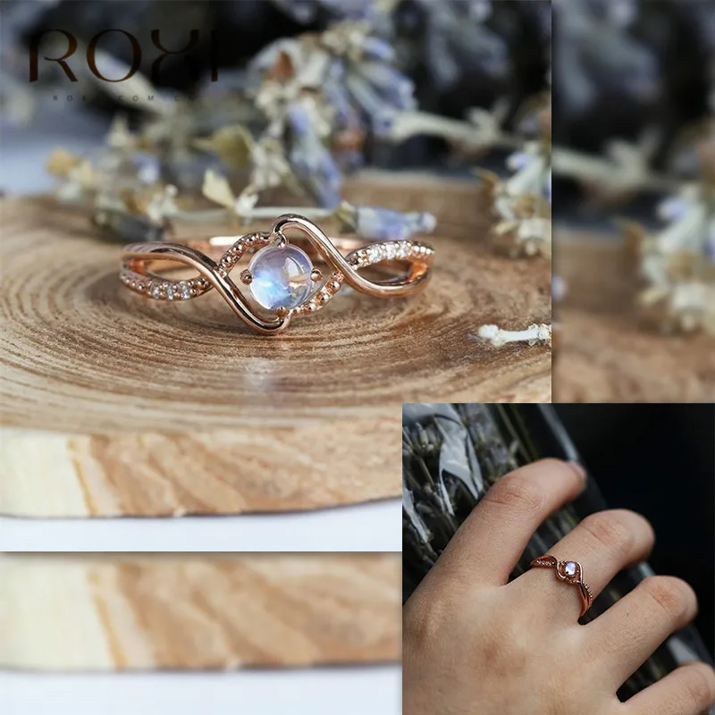 ROXI Винтажный натуральный лунный камень кольцо очаровательные обручальные кольца Anillos Свадебные ювелирные изделия Бесконечность проложить стразами и цирконием кольцо