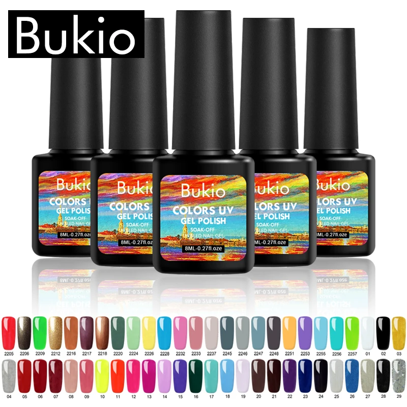 Bukio чистый 50 цветов УФ Гель лак красочная эмаль гель для ногтей личная гигиена 8 мл