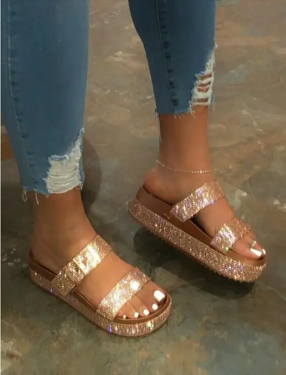 Женские двухслойные сандалии с пряжкой и стразами Сезон весна лето Модель 2020