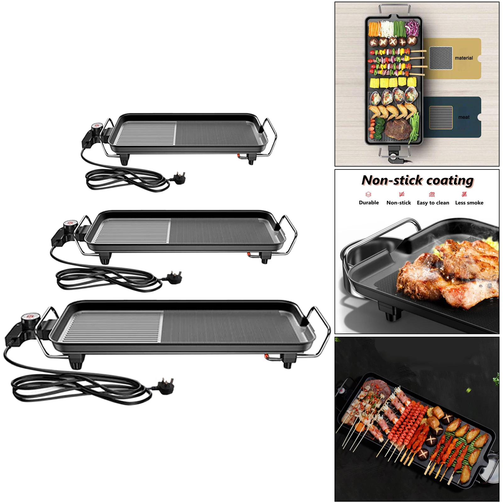 Бездымный домашний электрический гриль для барбекю 1350 Вт антипригарный с