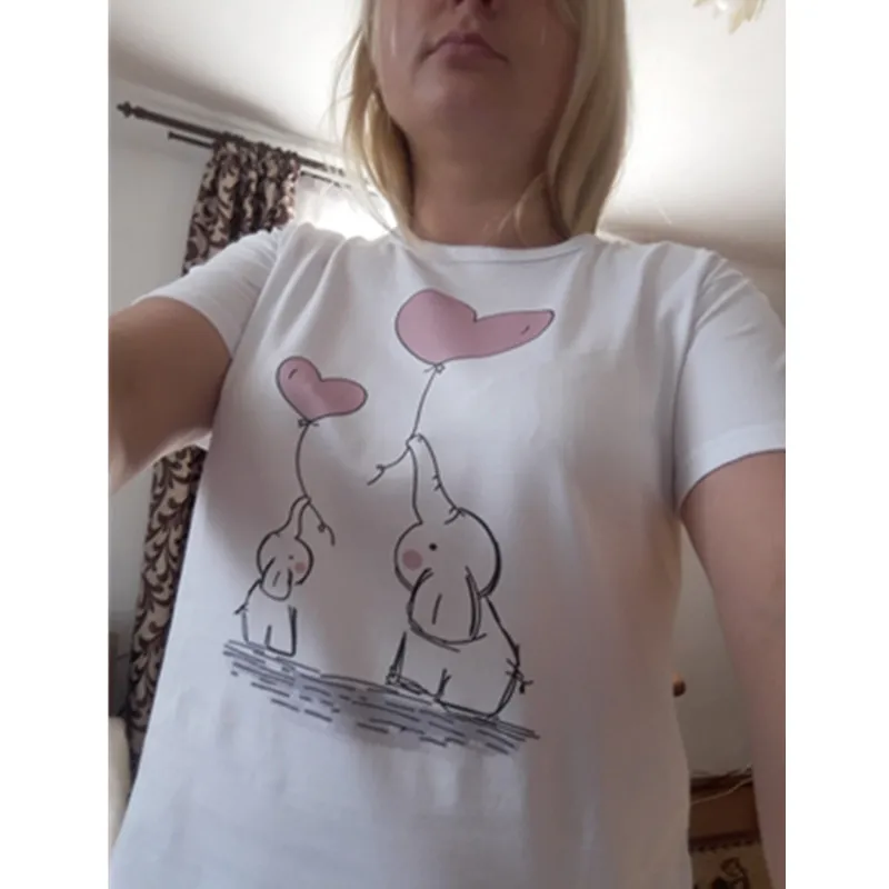 Kawaii Милая женская футболка с принтом в виде слона и воздушного шара,, летняя забавная футболка с коротким рукавом размера плюс, повседневные топы, футболки