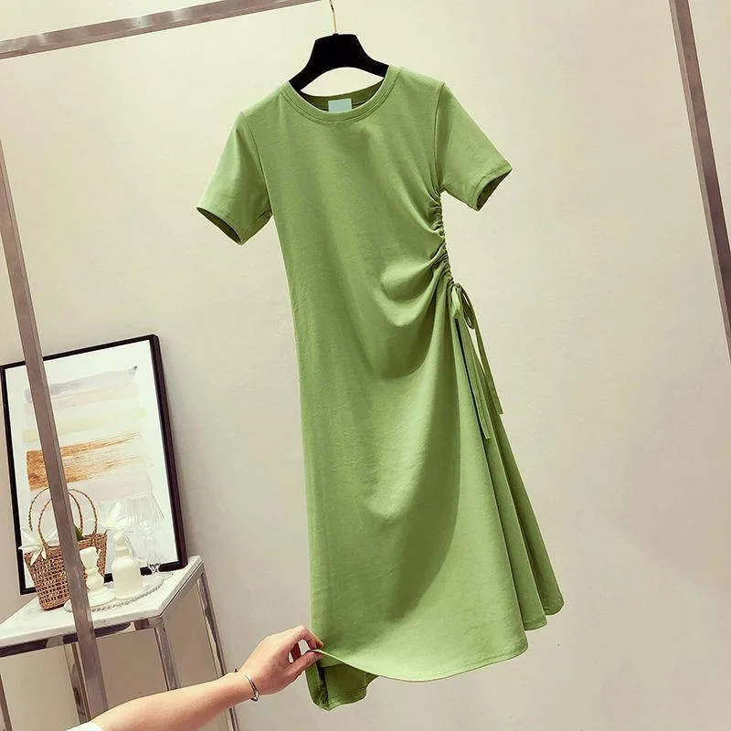 Summer Dresses Casual Cotton Girls Dress Avocado Green Long Section Waist Costume Slim Party Big Kids Teenage Women Clothes