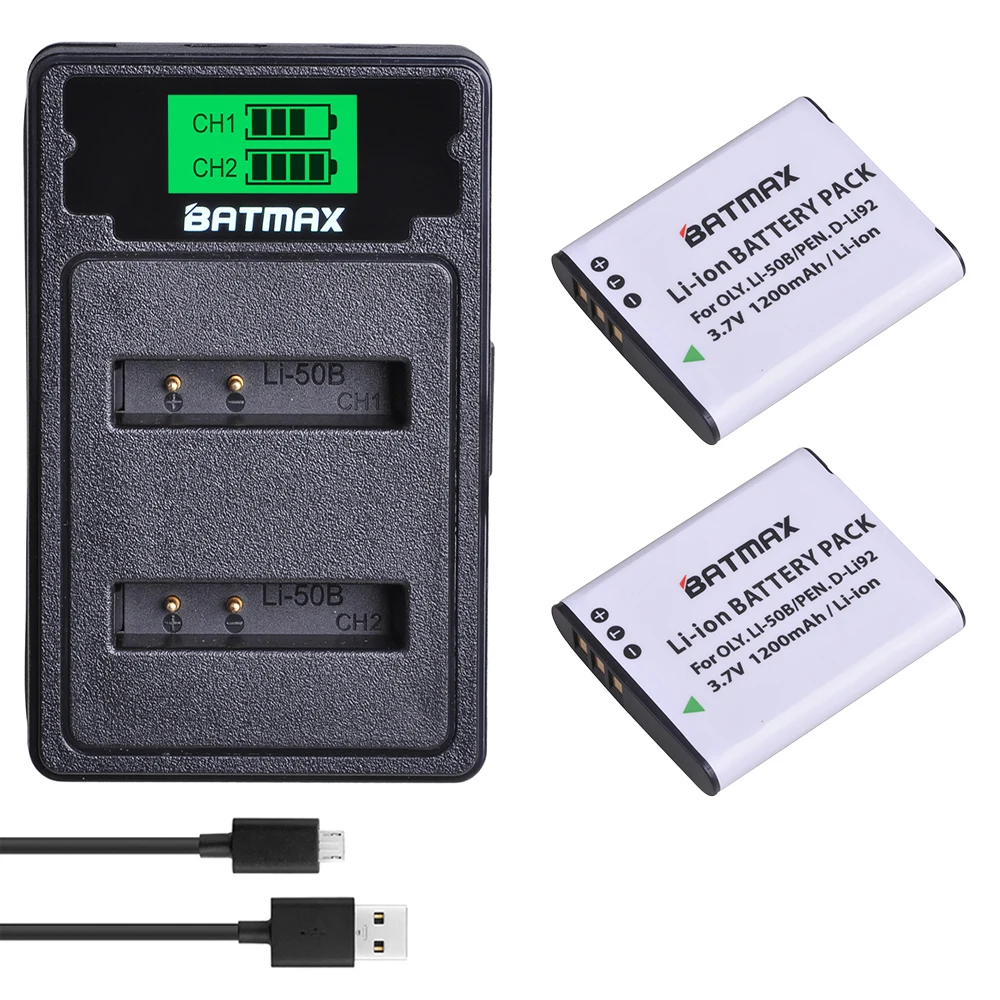 Аккумулятор для фотоаппарата Batmax Li-50B Li50B + двойное зарядное устройство с