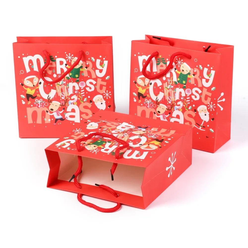

10PCS Christmas Themed Paper Bags Square for Jewelry Storage Christmas Themed 20x20x0.45cm
