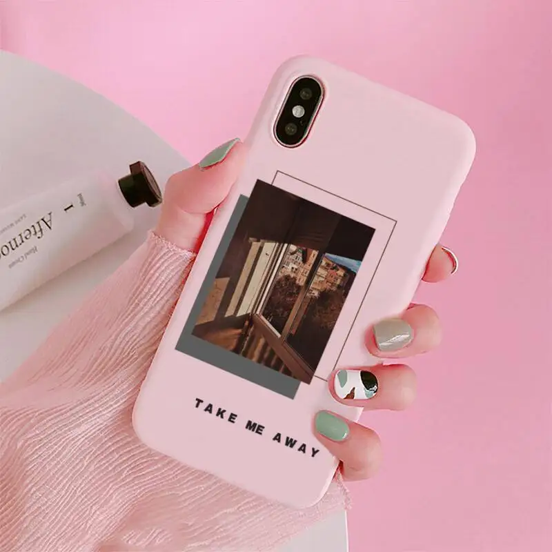 

take me away Phone Case Candy Color Pink for iPhone 11 pro XS MAX 8 7 6 6S Plus X 5S SE 2020 XR
