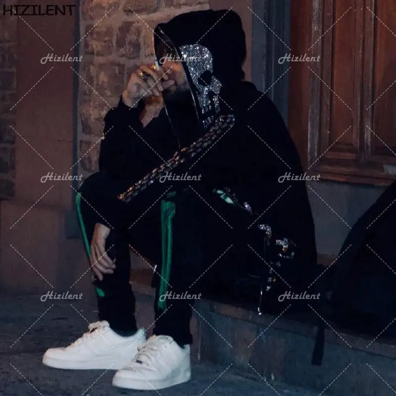 Джоггеры в стиле хип-хоп мужские толстовки пальто панк аниме Стразы скелет