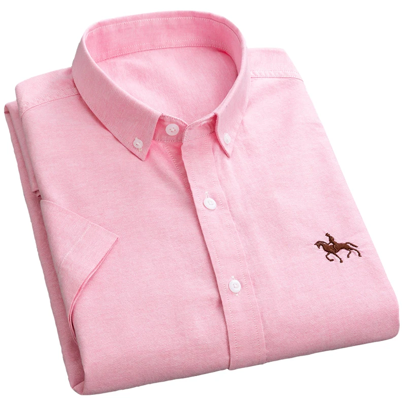 

Aoliwen brand Short Sleeve Shirt Men 2021 Summer New Office Basic Style Men's Oxford Shirt Plus Size Solid Cotton Male Shirt Top