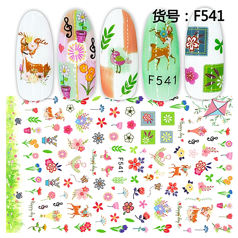 

10PCS Fresh Spring Swallow Nail Sticker Green Willow Branch 3D Flower Nail Slider Nail Decoration Art Nail Sticker