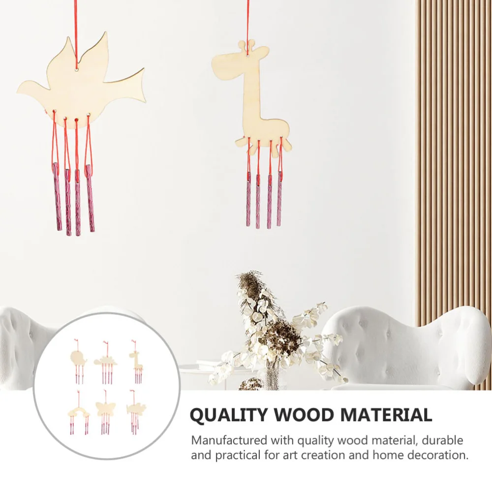

6pcs DIY Wind Chime Wooden Doodle Craft Making Hanging Wind Bell Accessories