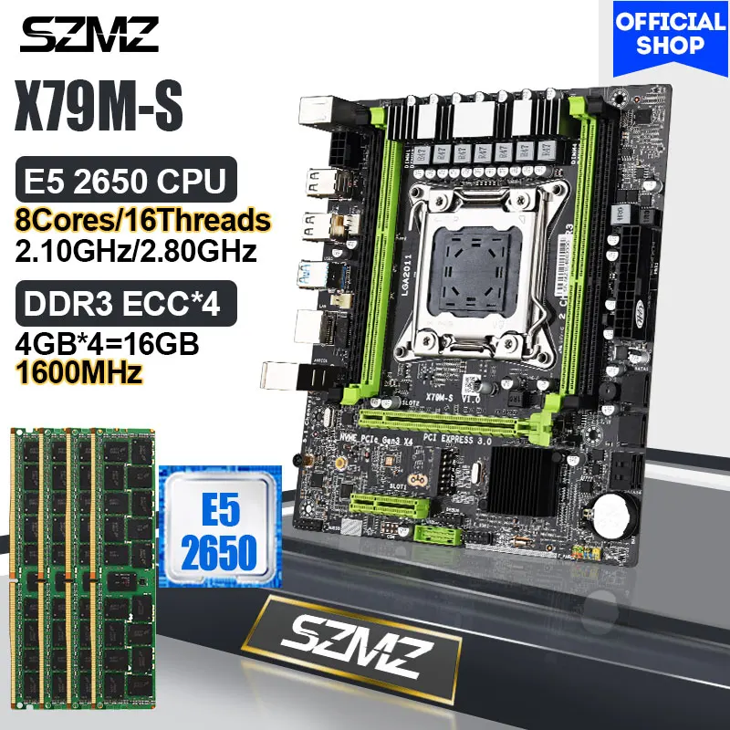 

Материнская плата X79 LGA 2011 комплект с процессором Xeon E5 2650 16 ГБ DDR3 ECC 1600 МГц ОЗУ ПК Базовая пластина X79 Игровой Комплект Поддержка E5 2689 2690