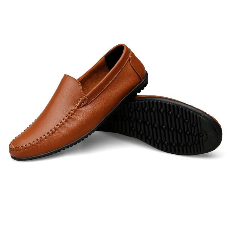

Autumn New High Quality Men Genuine Leather Shoes Mens Fashion Flat Shoes Slip-On Male Casual Footwear Big Size 37-47