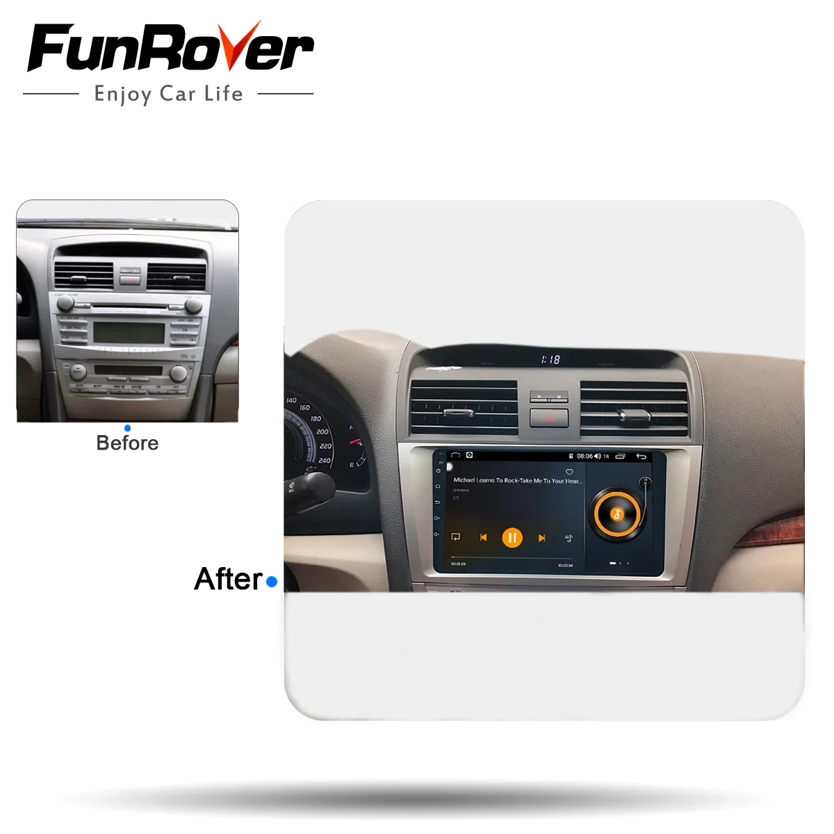 Funrover Android9.0 2din автомобильный dvd gps плеер для Toyota Camry 2008 2009 2010 2011 радио navi навигация