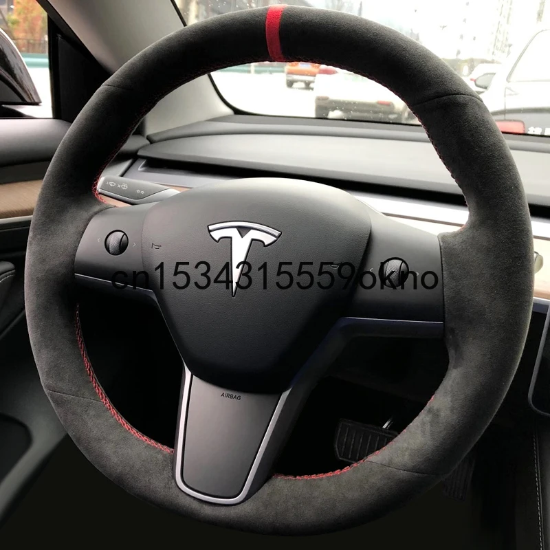 diy stitching steering wheel cover for tesla model 3 s x y black suede accessories free global shipping