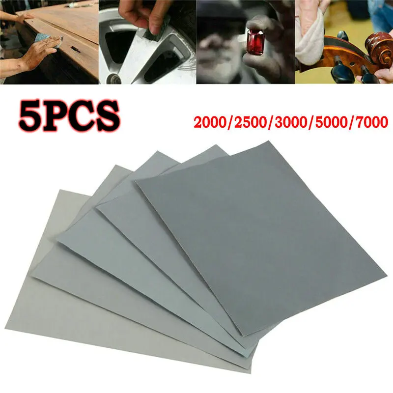 

5 Pcs Sand Paper Wet Dry Sandpaper Soft Paper Base Precision Polishing 2000 2500 3000 5000 7000 Car Paint Mixed Assorted Grit