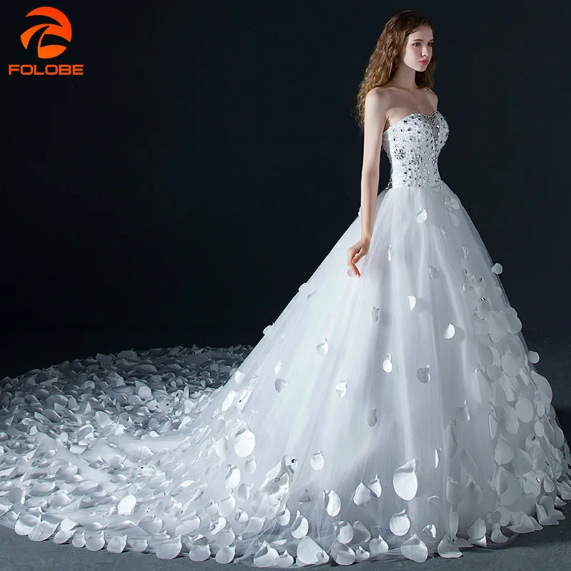 

Female Protagonist Wedding Dress Long Skirt Diamond-studded Petal Tube Tie Long Tail Luxurious Off-shoulder Large Size Custom