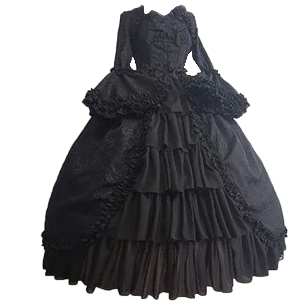 

Medieval Retro Gothiced Court Dress Royal Lady Ball Dress Square Neck Tight Waist Bowknot Women Elegant Costume vestido ropa muj
