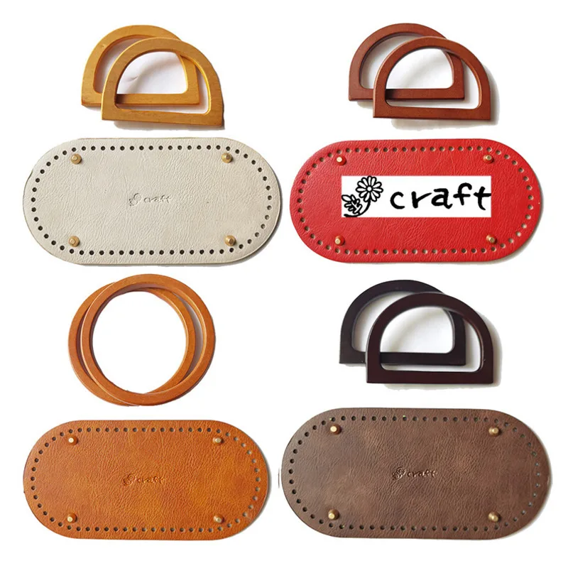 

4PCS Set Fashion Colorful Woven Bag Luggage Accessories Leather Handle PU Bottom Wood Handbag Material High Quality