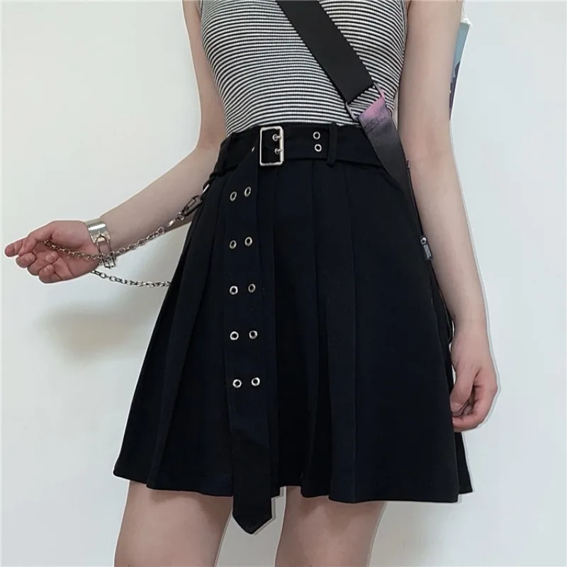 

Streetwear Mini Black Skirt Women High Waist Harajuku Rock Y2k Skirt Casual Sashes Korean Style Design Sexy Party Gothic Clothes