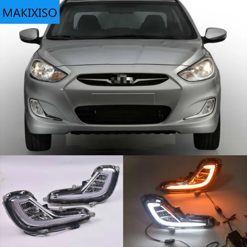 

Желтый сигнал поворота, 12 В, автомобильные ДХО, светодиодные дневные ходовые огни, противотуманные фары для Hyundai Accent Solaris 2010 - 2013