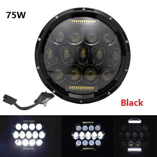 75W headlight black Круглый 7 ''мотоцикл черный проектор Moto светодиодный светильник лампа головной светильник для Harley Sportster Touring Street Glide Softail FLHXF Trike - Цвет: 75W headlight black