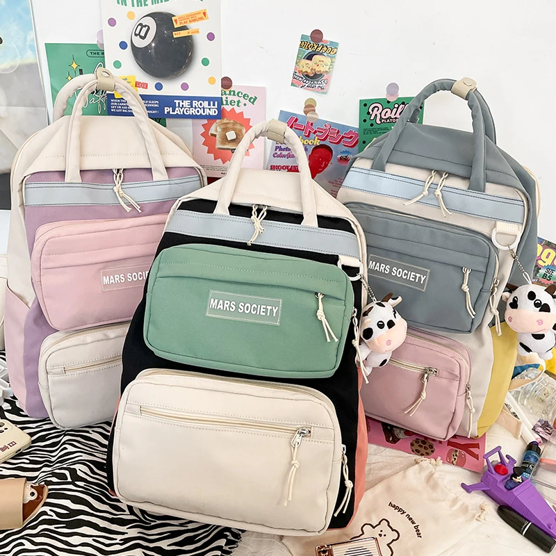 

Модный контрастный рюкзак для девочек-подростков, школьный ранец для девочек, большой женский рюкзак для ноутбука, простые дорожные женски...