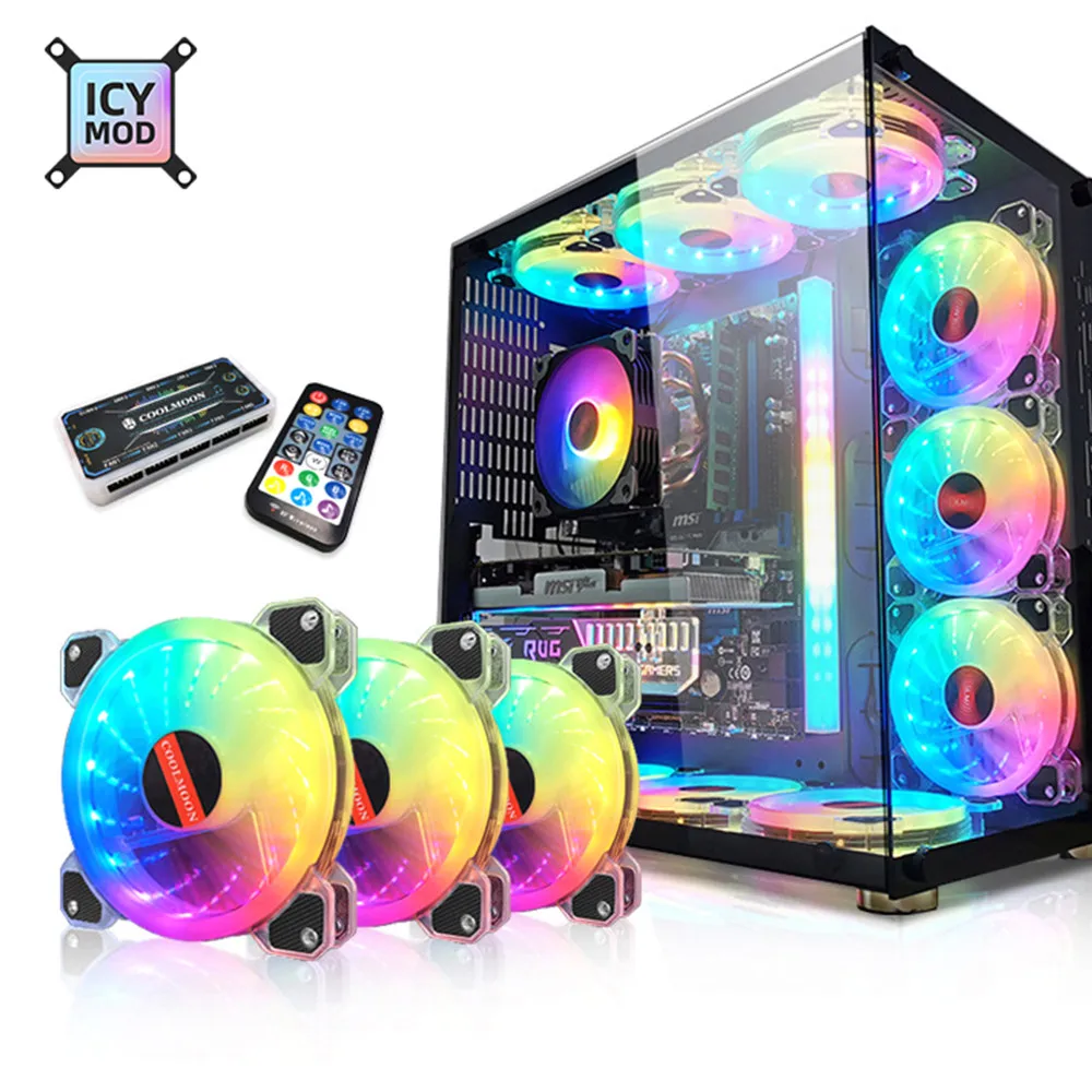 

Transperant RGB Fan 12CM PC Cooler 120MM Music Rhythm Colorful Chassis Silent Fan Kit Control Water Cooler For MOD A-RGB AURA