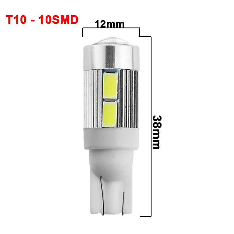 T10 - 10SMD 1 шт. T10 светодиодный лампочка 12 в 7000K сигнальный свет автомобиля 5W5 W5W светодиодный 10 SMD 6 SMD 5630 супер яркий белый клин боковая габаритная Лампа 194 168 - Испускаемый цвет: T10 - 10SMD