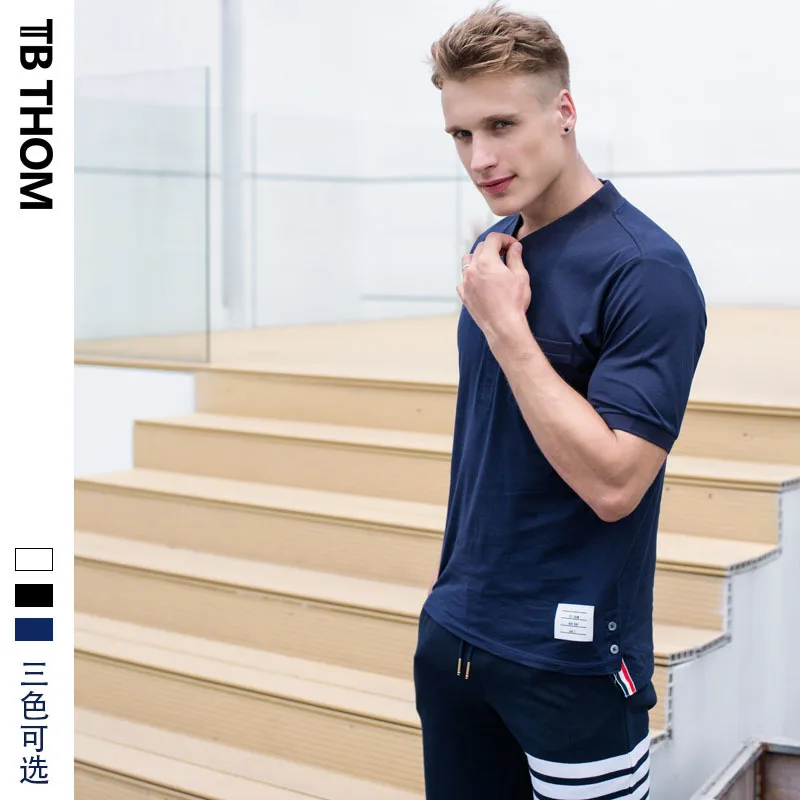 

TB THOM 2021 men's short sleeve t-shirts wth 3D embroidery v-neck summer casual tees men cotton tops male