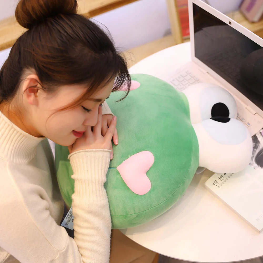 Ультрамягкая мягкая набивная подушка в форме зеленой лягушки с розовыми