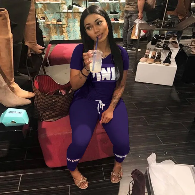 2018 розовый спортивный костюм из 2 предметов с буквенным принтом Женский комплект