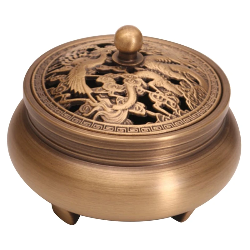 

Copper Three Legged Incense Burner, Household Zen Xuande Stove, Plate Sandalwood Burner, Carving Incense Burner (1 PCS)