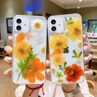 real preserved fresh flowers clear case for coque iphone 11 12 pro x xs max xr 7 8 plus phone cases soft tpu back cover funda