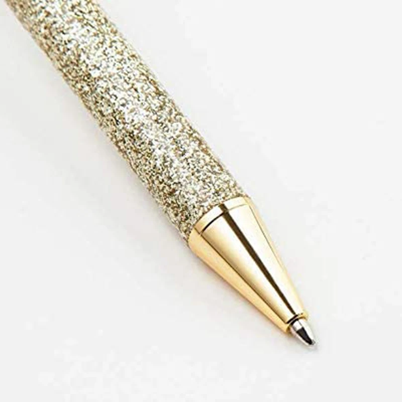 6Pcs Glitter Ballpoint Pens Metal Retractable Pen Black Ink 1mm Medium Point Silver Gold Rose Click Ball Gifts |