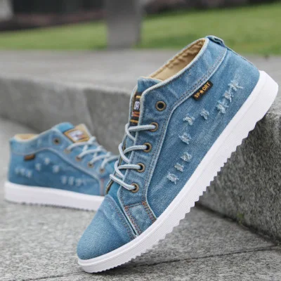 

New Fashion Denim Man Canvas Shoes Men Shoes Casual High Top Sneakers 2019 Summer Breathable Plimsolls Male Footwear Men's Flats