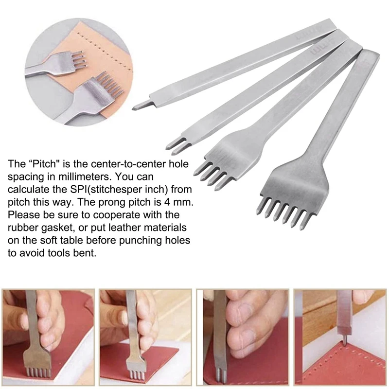 

Leather Kit 22 Pcs Leather Hand Stitching Tools Kit with 4mm Prong Punch, Hollow Punch Set and Wooden Hammer