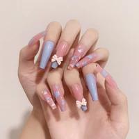 fake nails 24pcsset blue pink full cover fake nails diy glue press on nails nail supplies for professionals