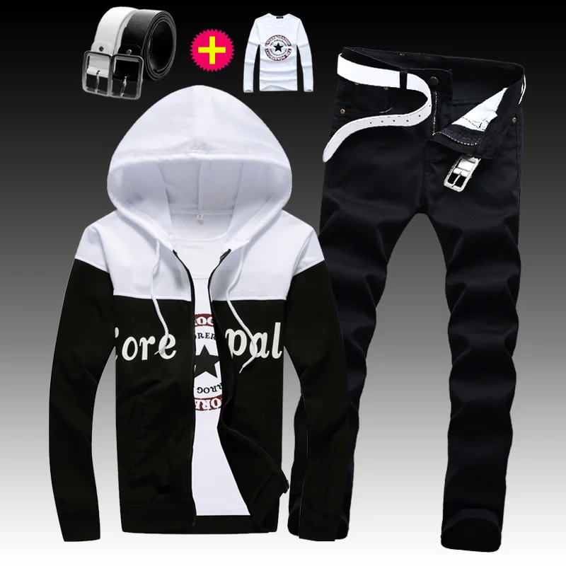 Осенне весенняя Мужская толстовка куртка джинсы брюки комплект из 2 предметов с